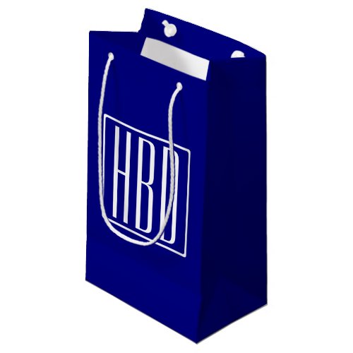 3 Initials Monogram  Navy Blue  White Small Gift Bag