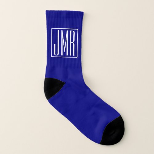 3 Initials Monogram  Navy Blue  White Socks