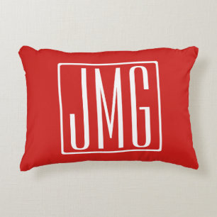 3 Initials Monogram Red & White (or diy color) Accent Pillow
