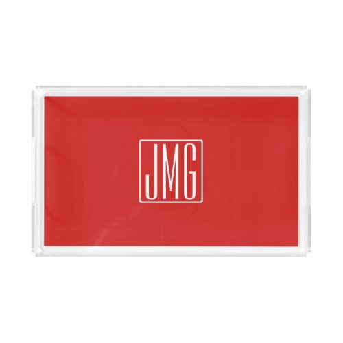 3 Initials Monogram  Red  White or diy color Acrylic Tray