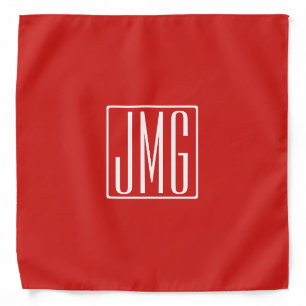 3 Initials Monogram Red & White (or diy color) Bandana