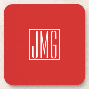 3 Initials Monogram Red & White (or diy color) Beverage Coaster