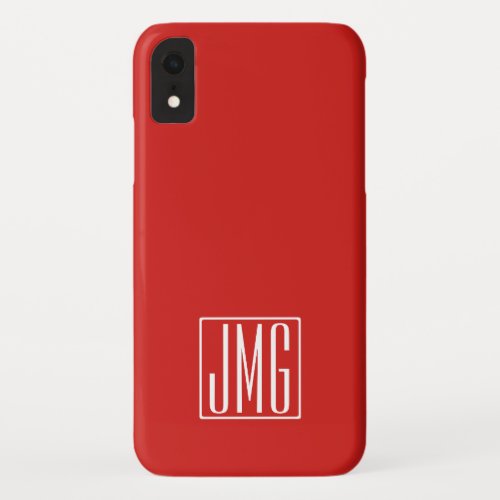 3 Initials Monogram  Red  White or diy color iPhone XR Case