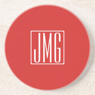 3 Initials Monogram Red & White (or diy color) Coaster