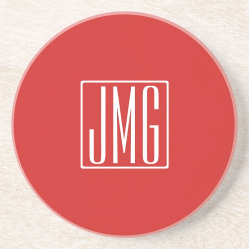 3 Initials Monogram  Red  White or diy color Coaster