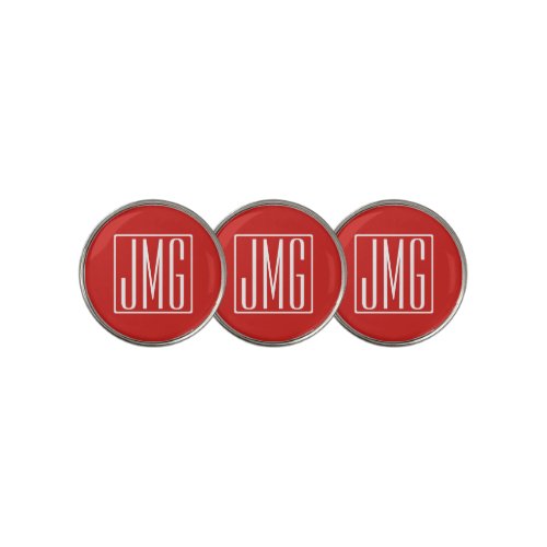 3 Initials Monogram  Red  White or diy color Golf Ball Marker