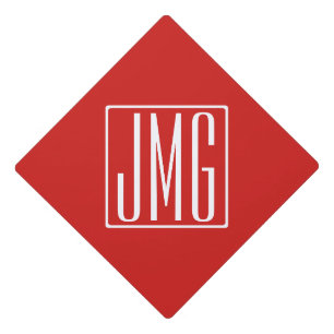 3 Initials Monogram Red & White (or diy color) Graduation Cap Topper