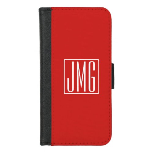 3 Initials Monogram  Red  White or diy color iPhone 87 Wallet Case