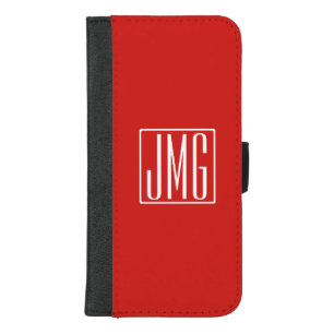 3 Initials Monogram   Red & White (or diy color) iPhone 8/7 Plus Wallet Case