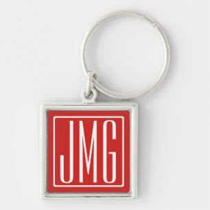 3 Initials Monogram Red & White (or diy color) Keychain