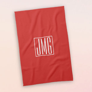 3 Initials Monogram Red & White (or diy color) Kitchen Towel