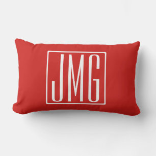 3 Initials Monogram Red & White (or diy color) Lumbar Pillow