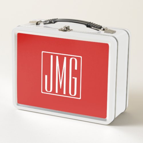 3 Initials Monogram  Red  White or diy color Metal Lunch Box