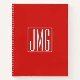 3 Initials Monogram | Red &amp; White (or diy color) Notebook