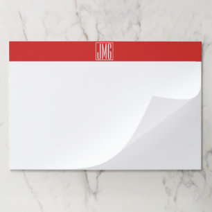 3 Initials Monogram Red & White (or diy color) Paper Pad
