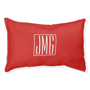 3 Initials Monogram Red & White (or diy color) Pet Bed
