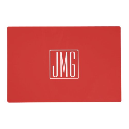 3 Initials Monogram  Red  White or diy color Placemat