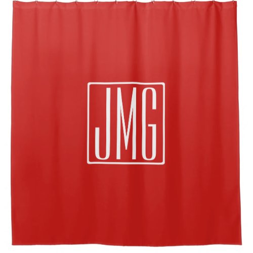 3 Initials Monogram  Red  White or diy color Shower Curtain