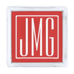 3 Initials Monogram | Red &amp; White (or diy color) Silver Finish Lapel Pin