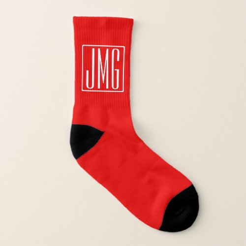 3 Initials Monogram  Red  White or diy color Socks