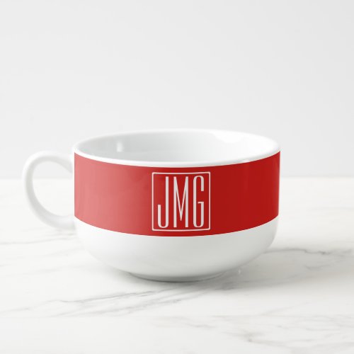 3 Initials Monogram  Red  White or diy color Soup Mug