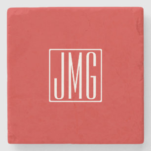 3 Initials Monogram Red & White (or diy color) Stone Coaster
