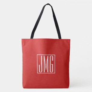 3 Initials Monogram Red & White (or diy color) Tote Bag