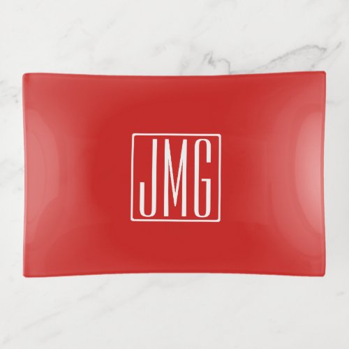 3 Initials Monogram  Red  White or diy color Trinket Tray