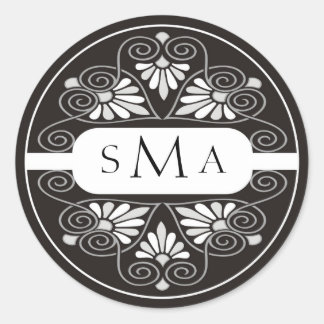 3 Initials Monogram stickers:Black And White Classic Round Sticker