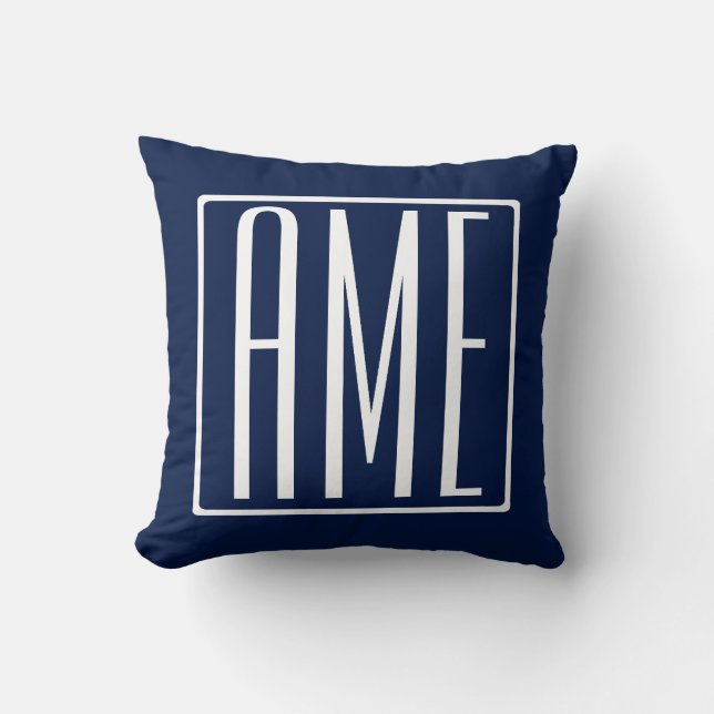 3 Initials Monogram | White on Dark Navy Blue Throw Pillow (Front)