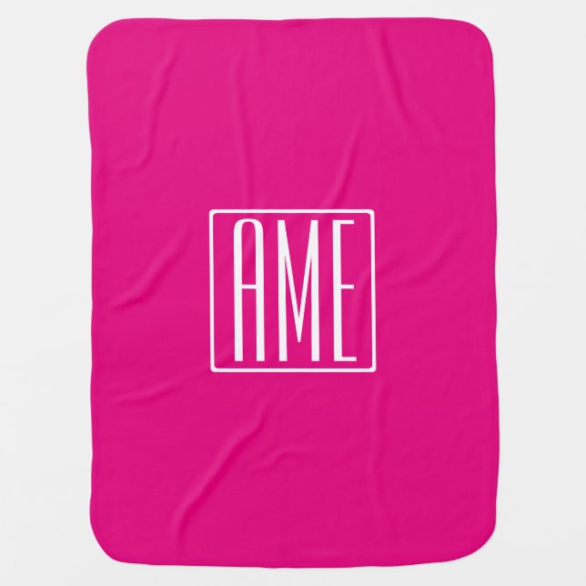 3 Initials Monogram | White On Hot Pink Baby Blanket (Front)