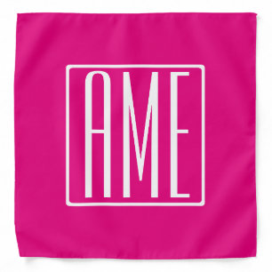 3 Initials Monogram White On Hot Pink Bandana