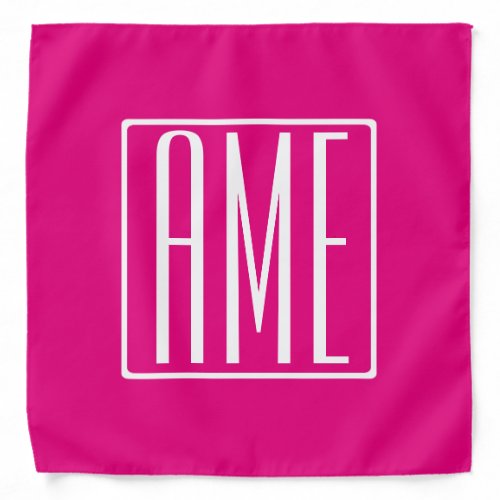 3 Initials Monogram  White On Hot Pink Bandana