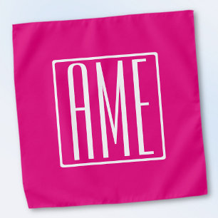 3 Initials Monogram   White On Hot Pink Bandana