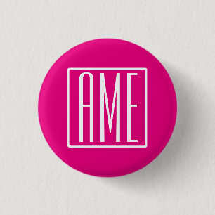 3 Initials Monogram White On Hot Pink Button
