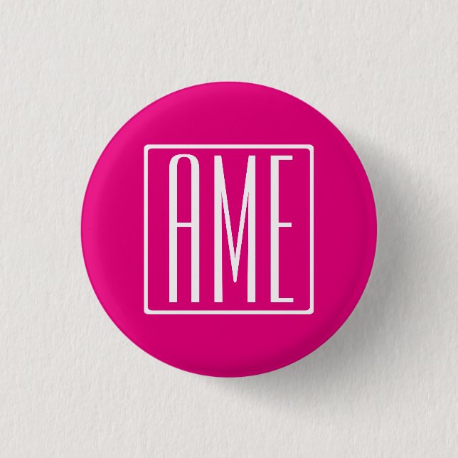 3 Initials Monogram | White On Hot Pink Button (Front)