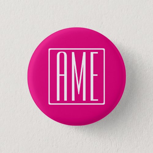 3 Initials Monogram  White On Hot Pink Button