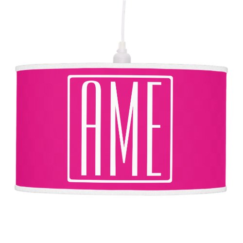 3 Initials Monogram  White On Hot Pink Ceiling Lamp