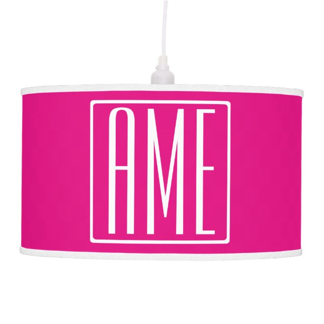 3 Initials Monogram | White On Hot Pink Ceiling Lamp (Front)