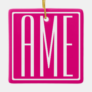 3 Initials Monogram White On Hot Pink Ceramic Ornament