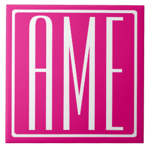 3 Initials Monogram   White On Hot Pink Ceramic Tile