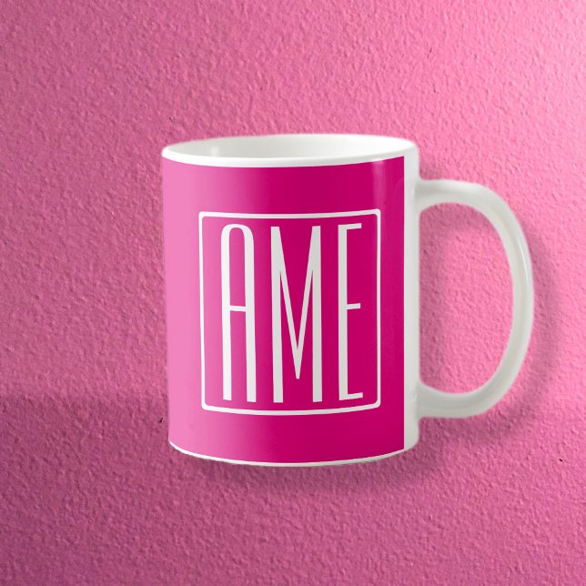 3 Initials Monogram | White On Hot Pink Coffee Mug (Creator Uploaded)