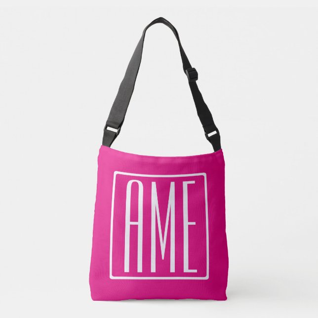 3 Initials Monogram | White On Hot Pink Crossbody Bag (Front)
