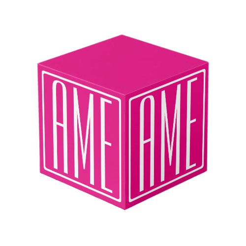 3 Initials Monogram  White On Hot Pink Cube