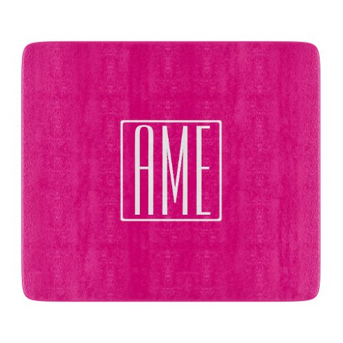 3 Initials Monogram  White On Hot Pink Cutting Board