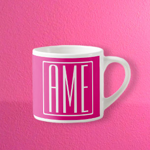 3 Initials Monogram White On Hot Pink Espresso Cup