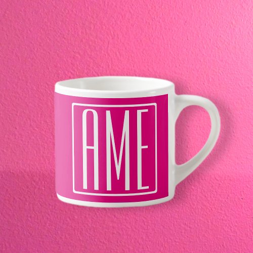 3 Initials Monogram  White On Hot Pink Espresso Cup