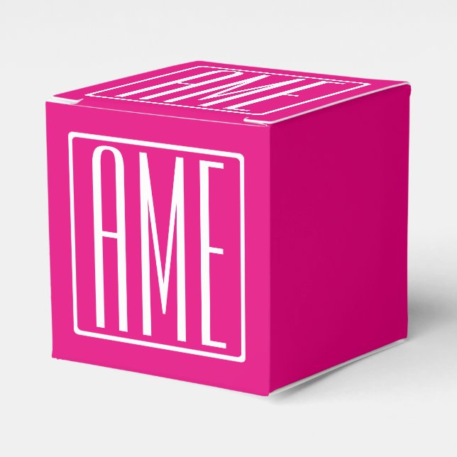 3 Initials Monogram | White On Hot Pink Favor Boxes (Front Side)