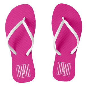 3 Initials Monogram   White On Hot Pink Flip Flops