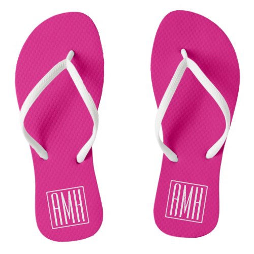 3 Initials Monogram  White On Hot Pink Flip Flops